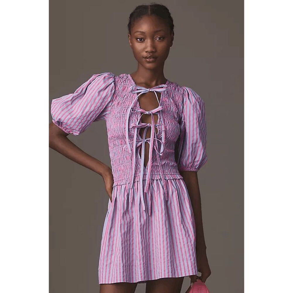 Striped Pink Lace-Up Mini Dress